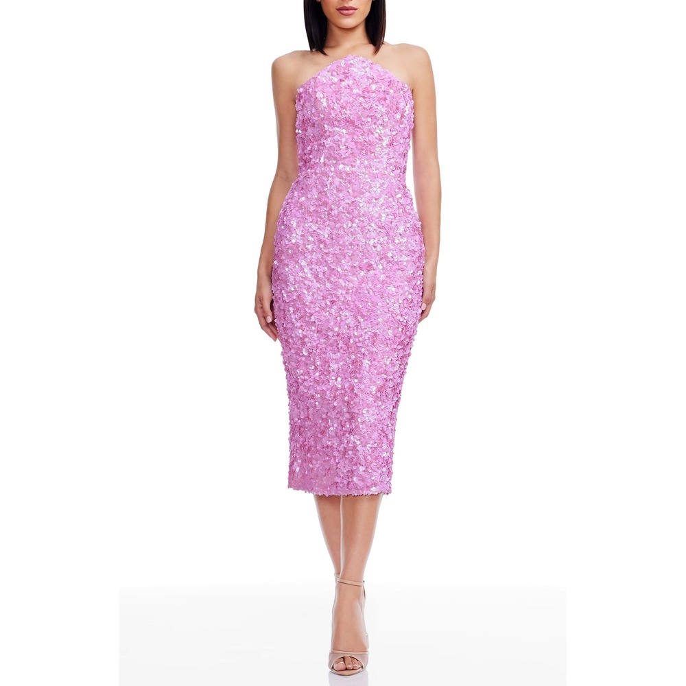 NWT Dress the Population Etta Pink Strapless Sequin‎ Cocktail Sheath Dress Sz M